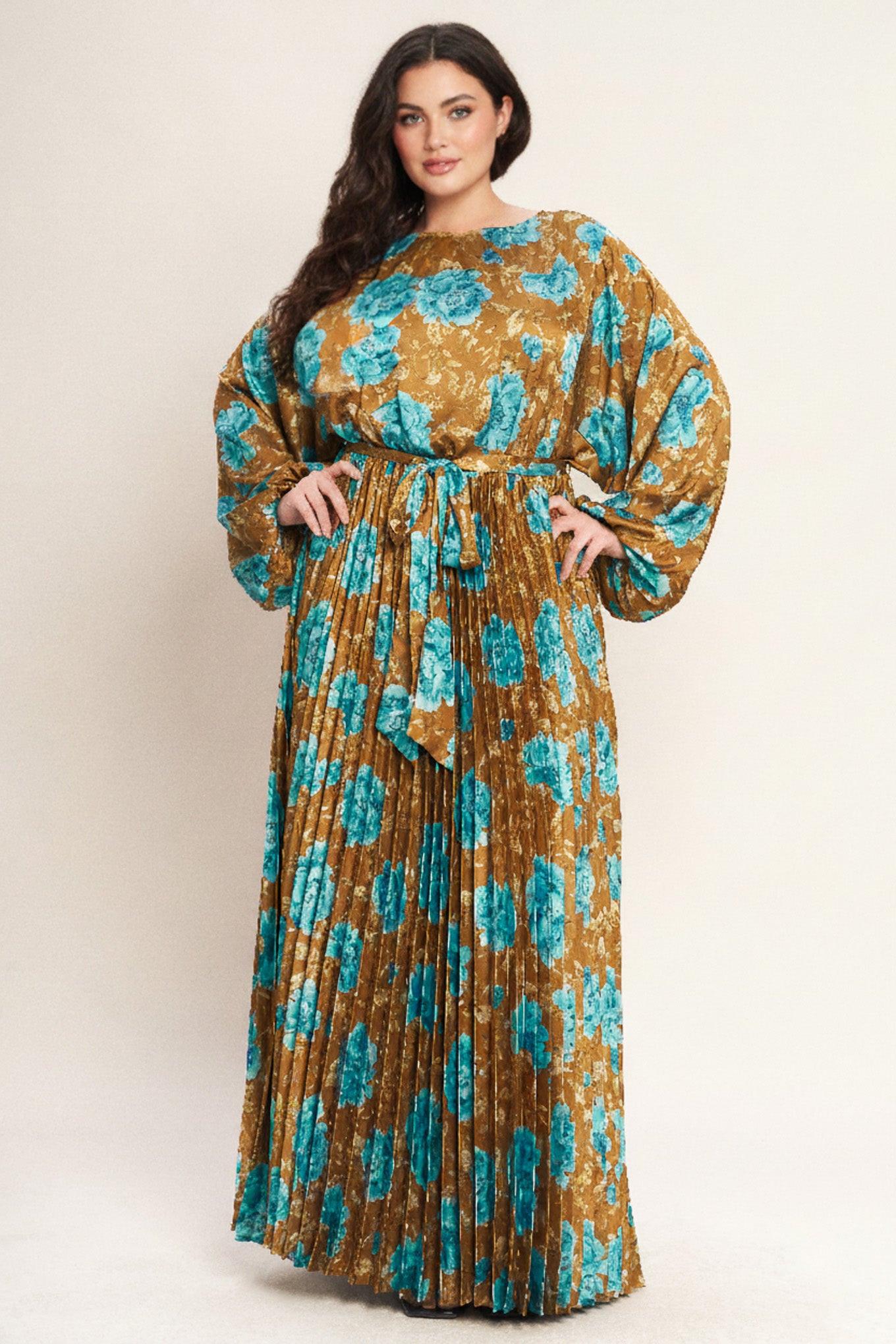 Golden Bloom Luxe Woven Satin Maxi Dress view 9 - Golden Blossom Dress