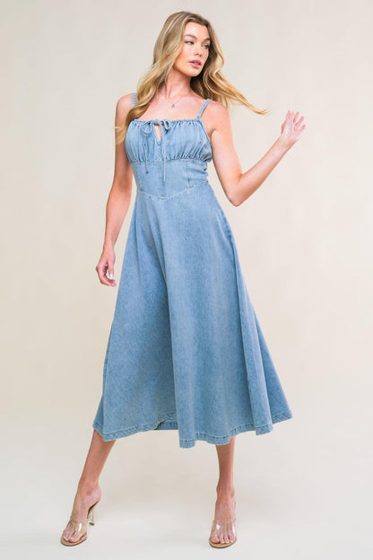 Gorgeous Adornment Denim Mini Dress in LIGHT INDIGO