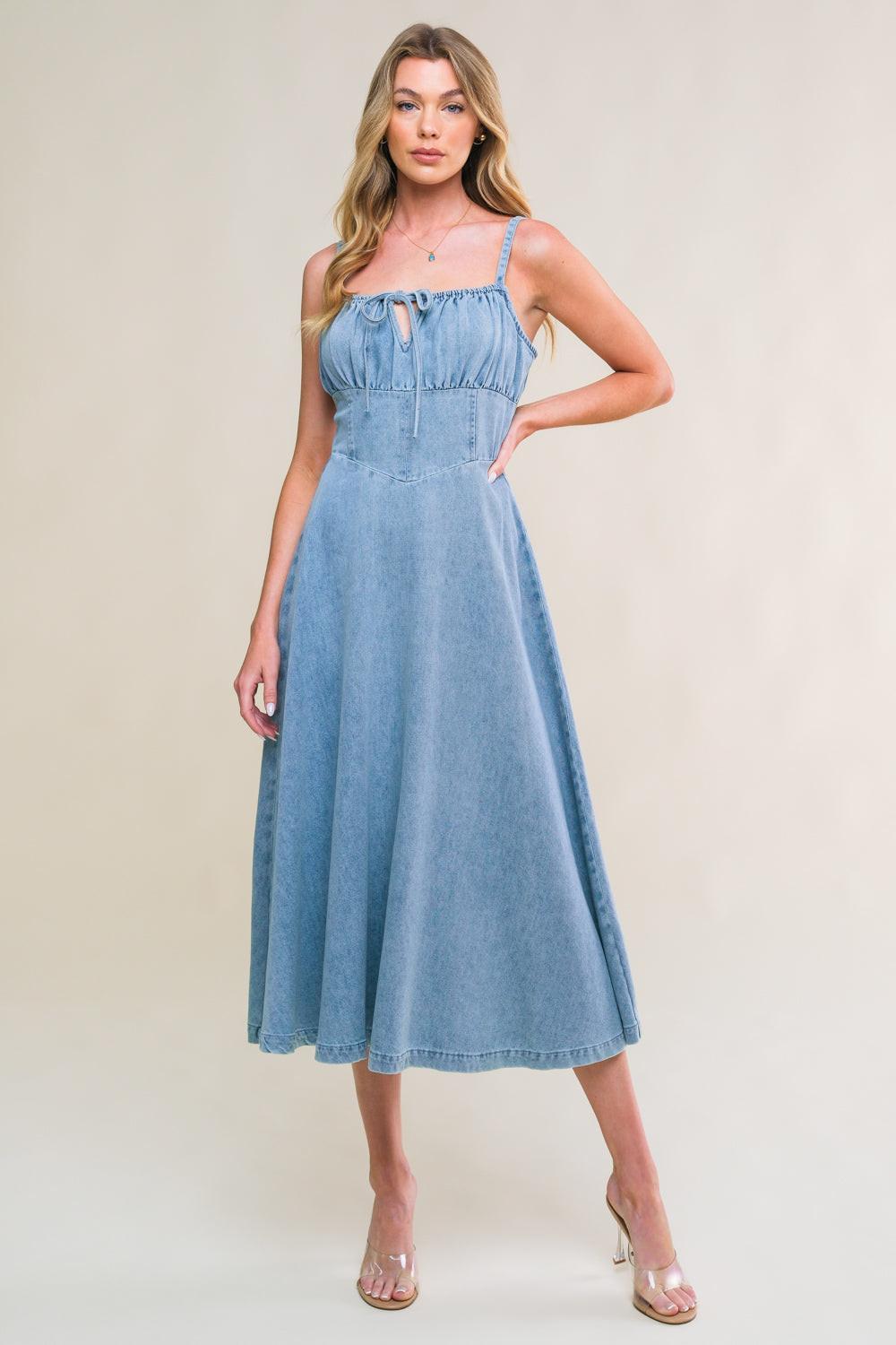 Gorgeous Adornment Denim Mini Dress in LIGHT INDIGO view 3