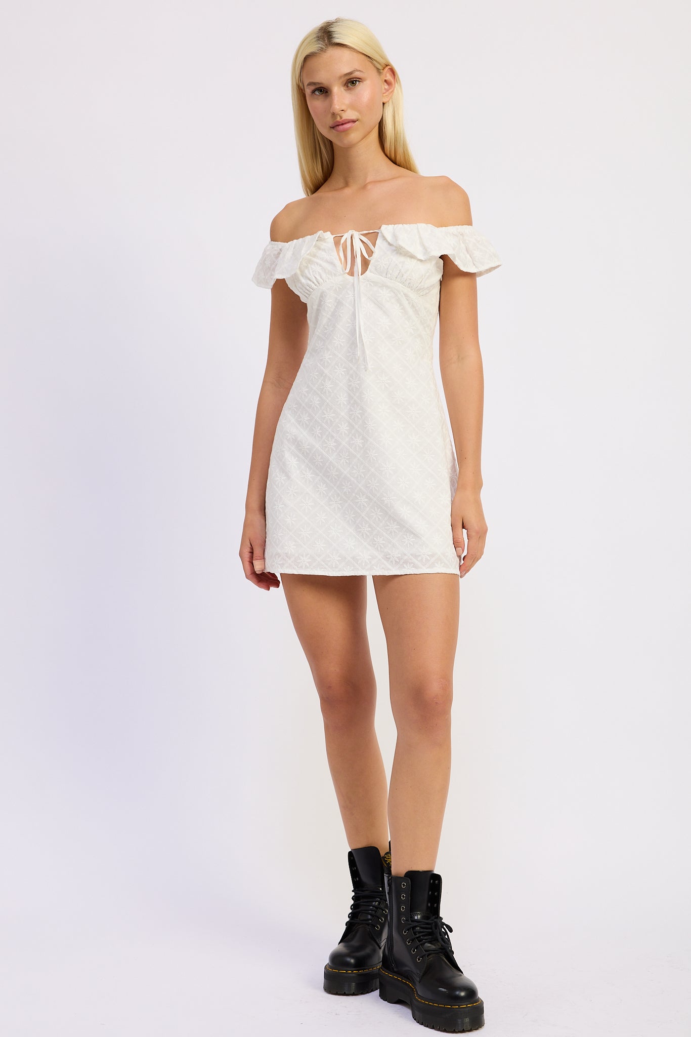 Grace Mini Off Shoulder Dress in Off-White - Grace Mini Dress Altar'D State