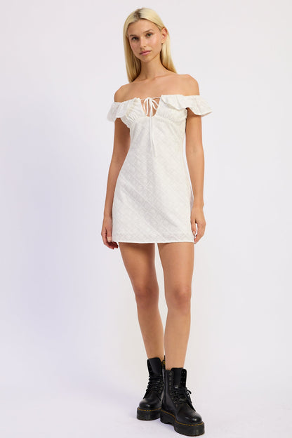 Grace Mini Off Shoulder Dress in Off-White - Grace Mini Dress Altar'D State