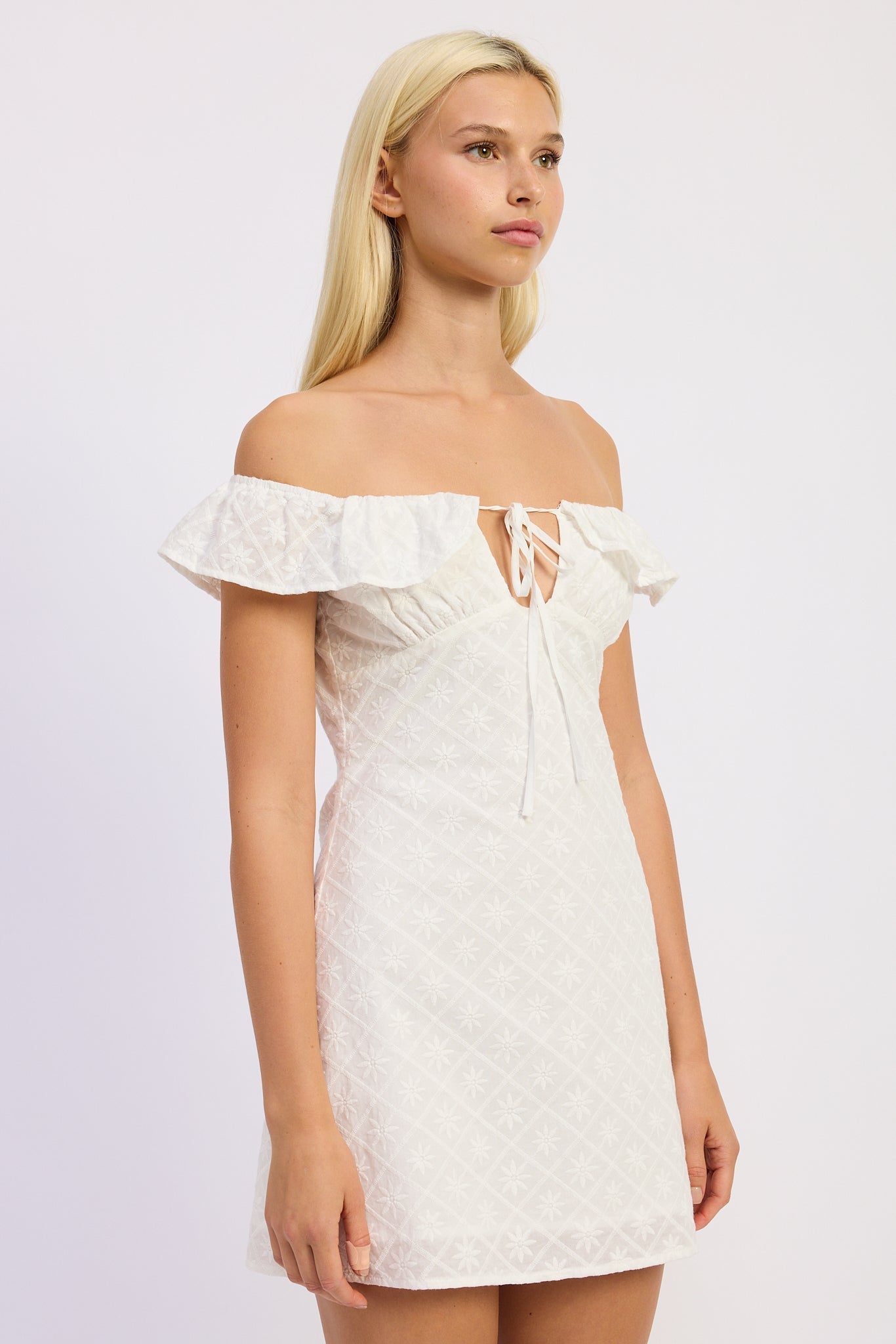 Grace Mini Off Shoulder Dress in Off-White view 2 - Grace Mini Dress Altar'D State