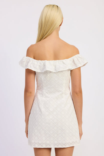 Grace Mini Off Shoulder Dress in Off-White view 3 - Grace Mini Dress Altar'D State