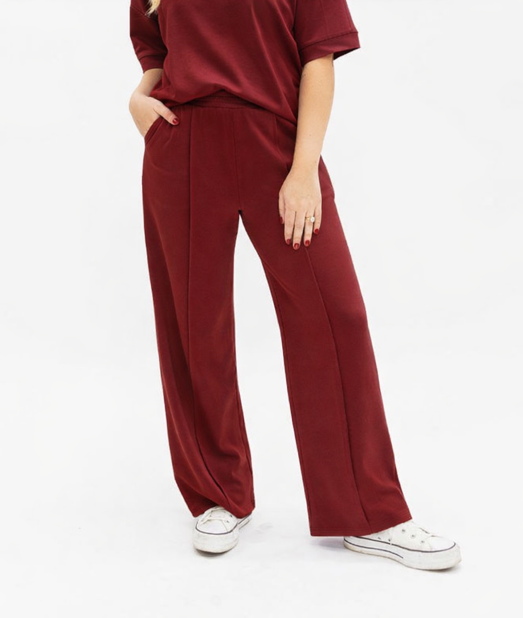Grace+emma Butter Soft Pants, Maroon in Maroon view 3 - Butter Soft Pants Women (bottom)