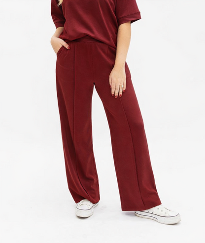 Grace+emma Butter Soft Pants, Maroon in Maroon view 3 - Butter Soft Pants Women (bottom)