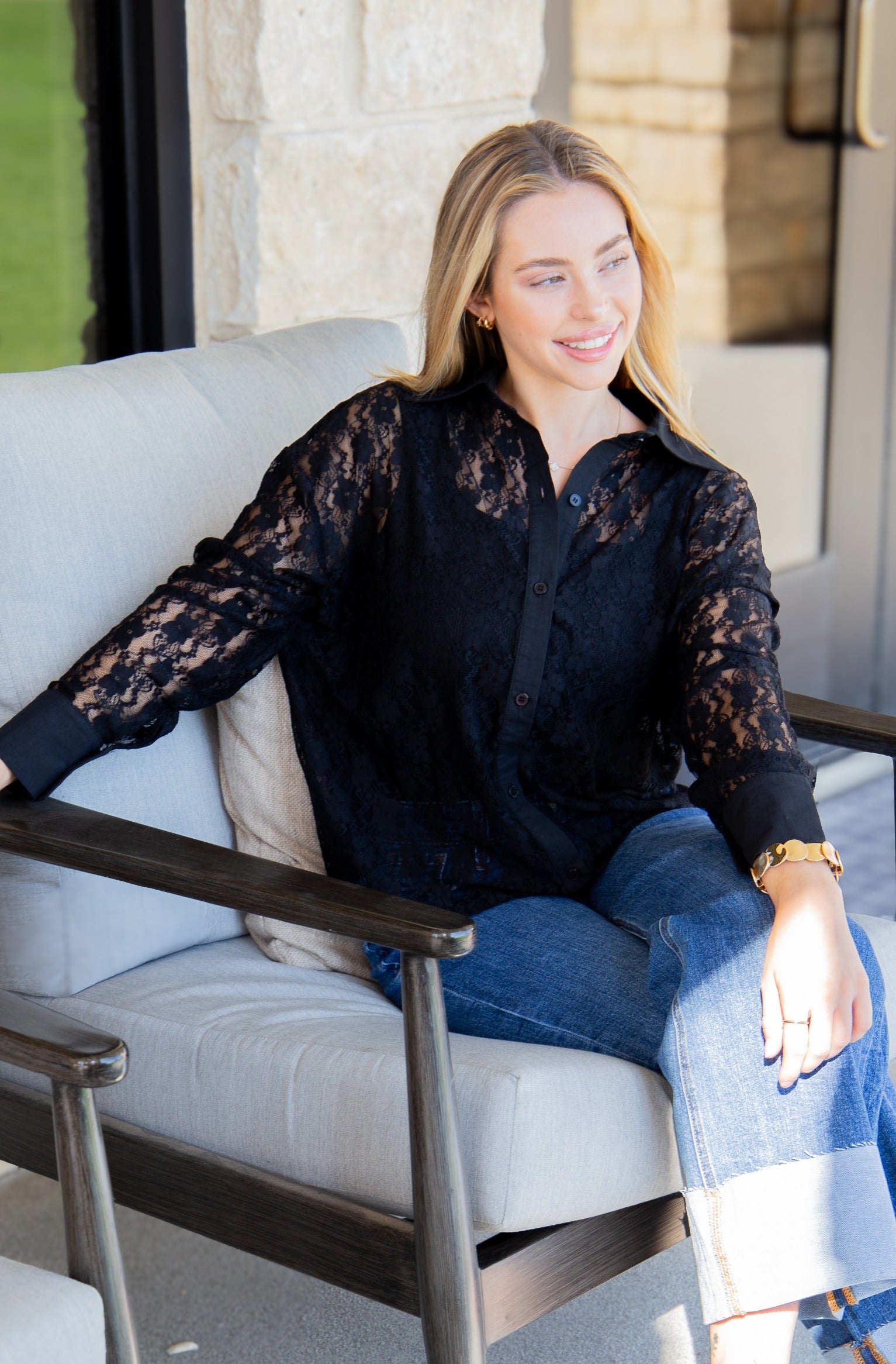 Grace+emma Kathryn Classic Button-up, Black Lace Top in Black view 5