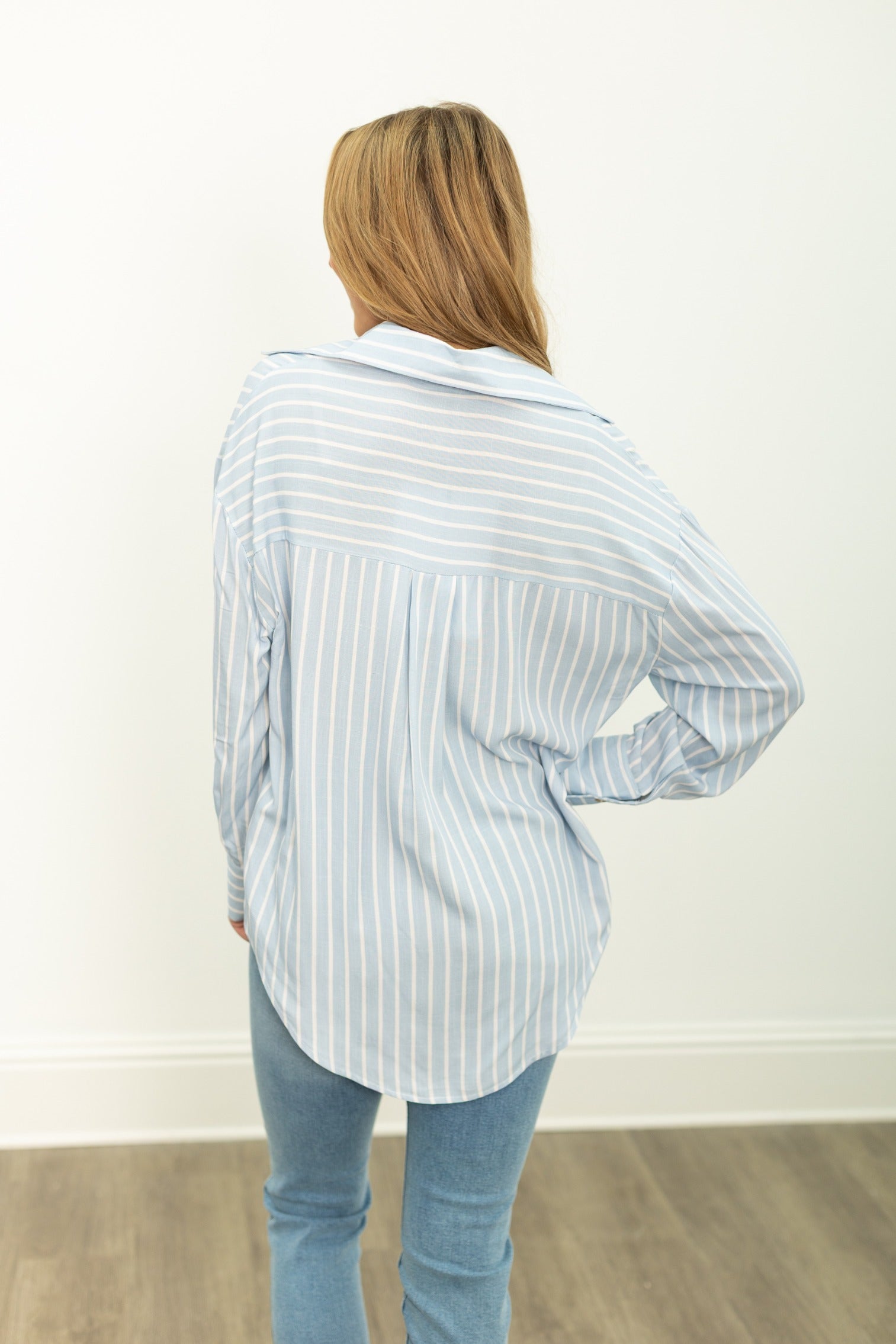 Grace+emma Kathryn Classic Button-up, Blue Stripes Top view 9