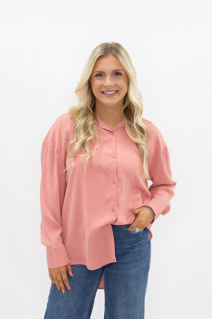 Grace+emma Kathryn Classic Button-up, Blush Pink Top in Blush view 3