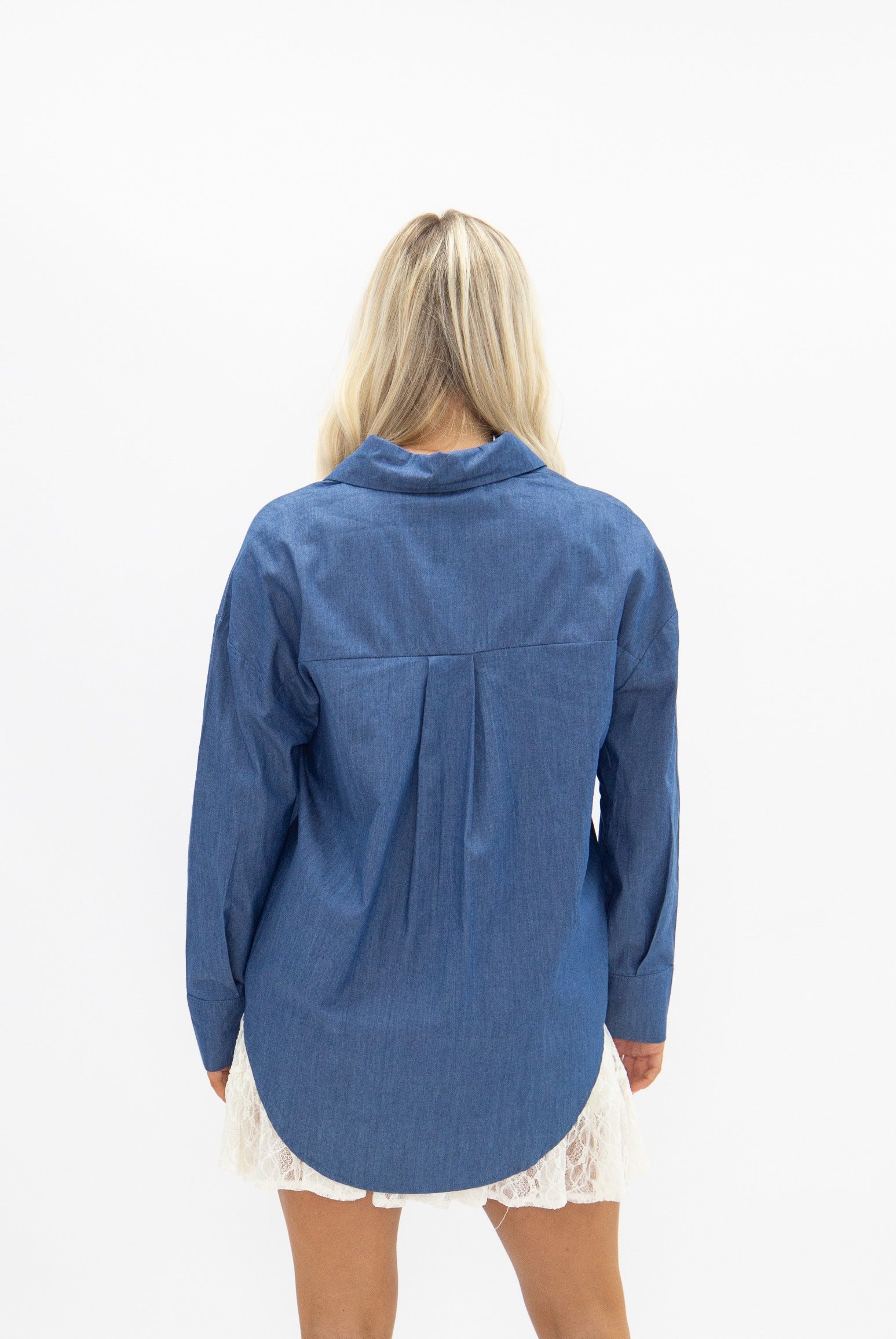 Grace+emma Kathryn Classic Button-up, Chambray Top in Blue view 5 - Button Chambray