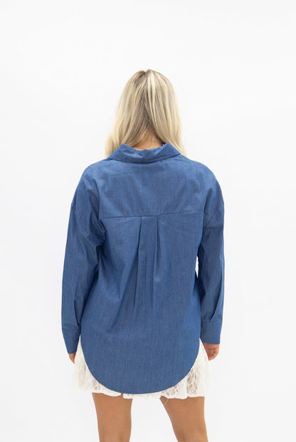 Grace+emma Kathryn Classic Button-up, Chambray Top in Blue view 5 - Button Chambray