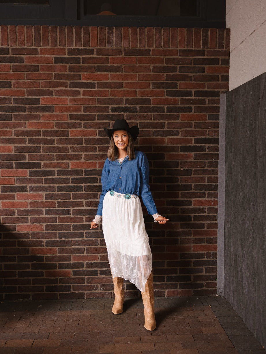 Grace+emma Kathryn Classic Button-up, Chambray Top in Blue view 7 - Button Chambray