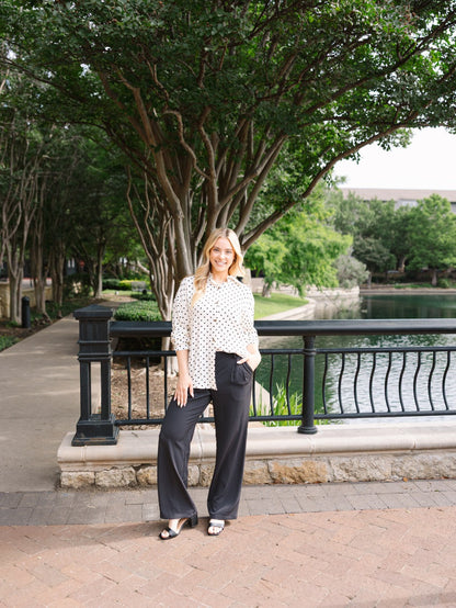 Grace+emma Kathryn Classic Button-up, Ivory Polka-dot Top view 12 - Polka Dot Classic