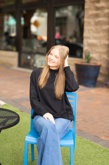 Grace+emma Mock Neck Sweatshirt, Black in Black view 2 - Mock Black Sweatshirt (top)