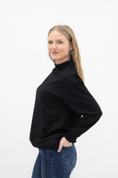 Grace+emma Mock Neck Sweatshirt, Black in Black view 5 - Mock Black Sweatshirt (top)