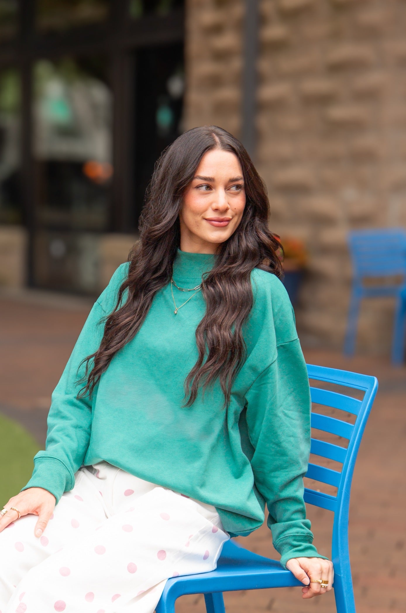 Grace+emma Mock Neck Sweatshirt, Forest Green in Forest Green - Mock Neck Sweatshirt Green (top)