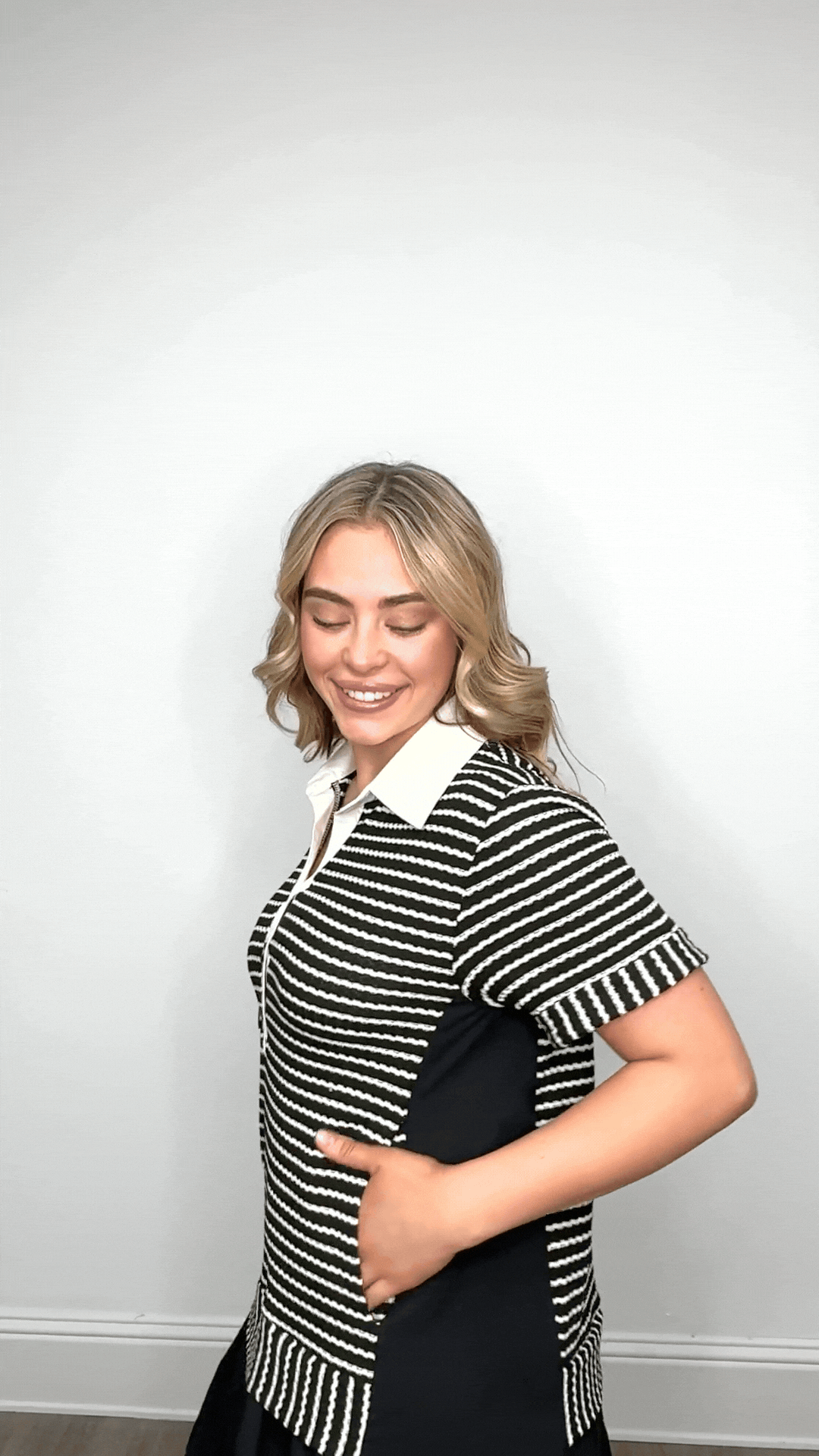 Grace+emma Striped Knit Top with Attached Skirt, Black view 10 - Fall Wardrobe Essential - Striped Knit Top Short Sleeve
