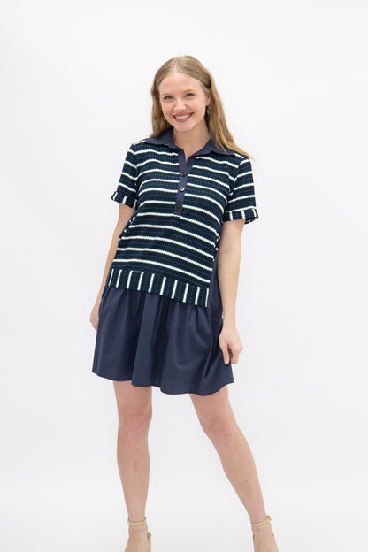 Grace+emma Striped Knit Top with Attached Skirt, Navy in Navy view 6 - Fall Wardrobe Essential