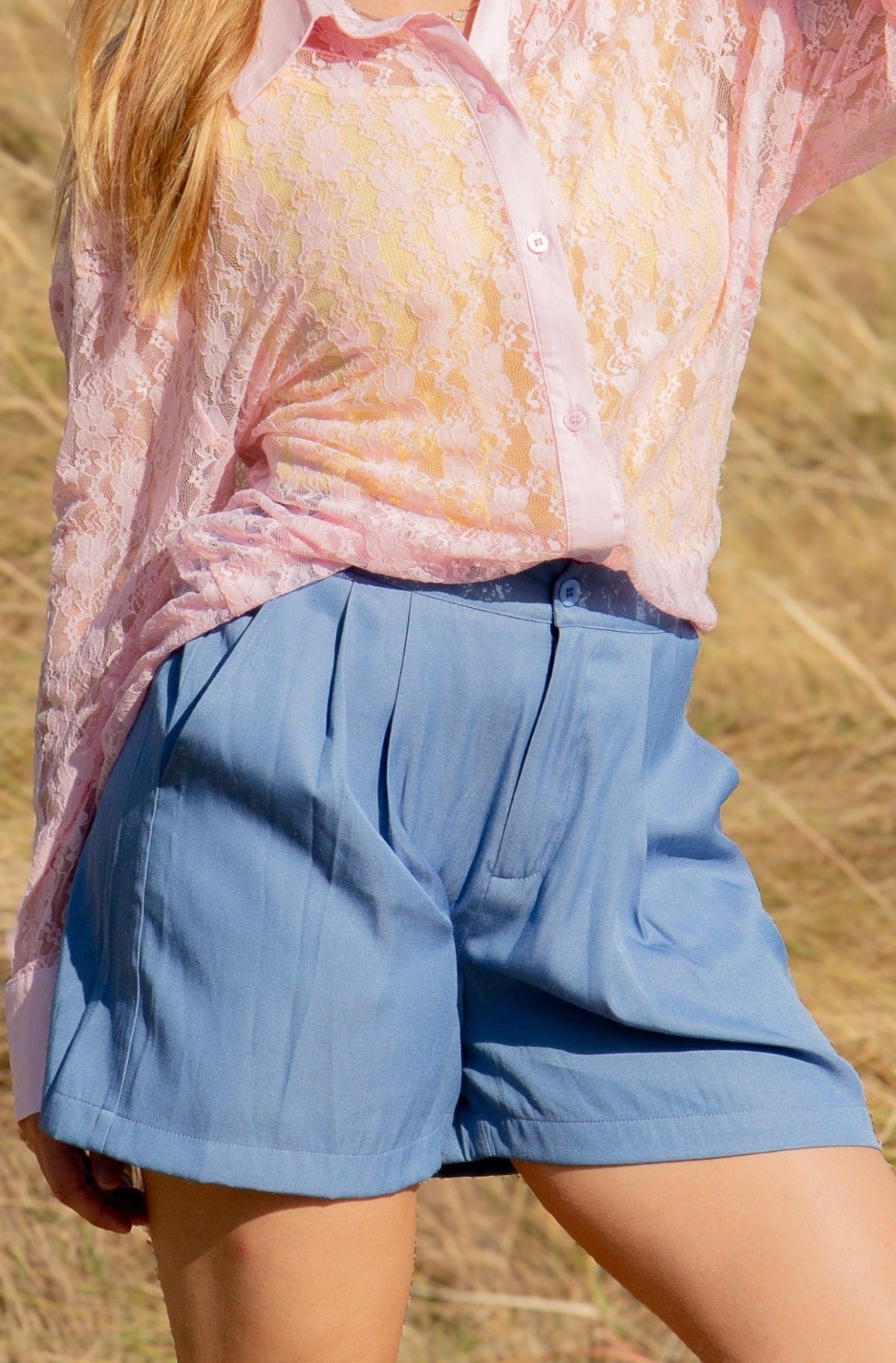 Grace+emma Trouser Shorts, Chambray in Blue view 2 - Chambray Trouser Shorts (bottom)