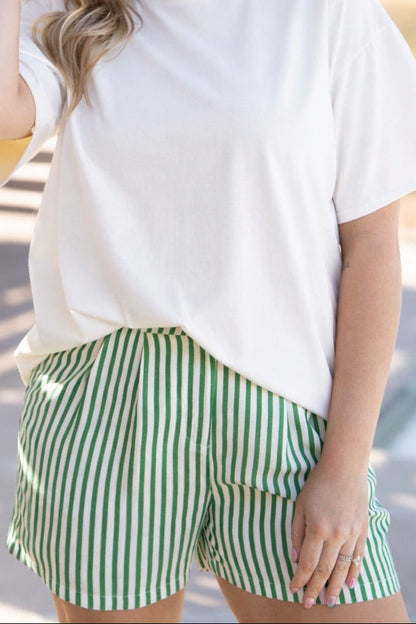 Grace+emma Trouser Shorts, Green Stripes in Green - Trouser Shorts Striped (bottom)