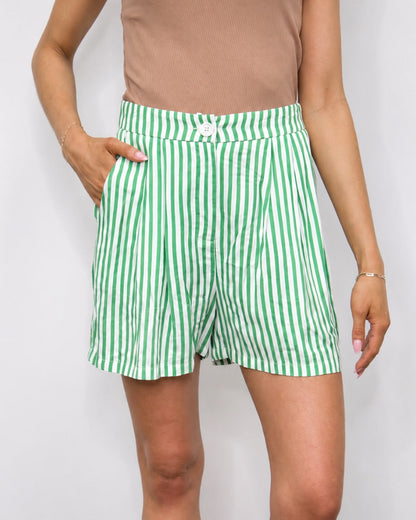 Grace+emma Trouser Shorts, Green Stripes in Green view 5 - Trouser Shorts Striped (bottom)