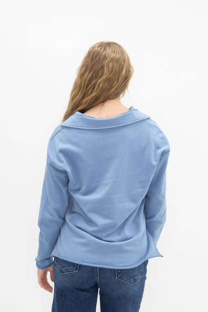 Grace+emma V-neck Collared Pullover, Blue Top in Blue view 5 - Blue Collar Pullover