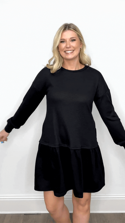 Grace+emma Waffle Knit Long-sleeve Dress, Black in Black view 2 - Fall Wardrobe Essential - Waffle Knit Dressing Gown