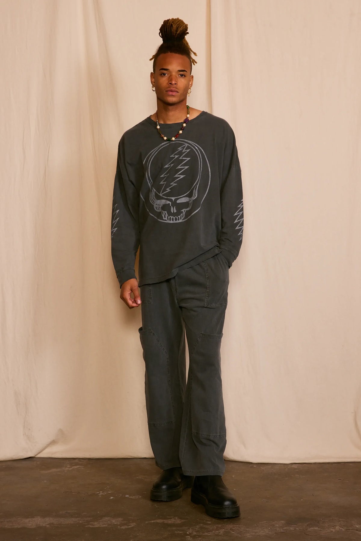Grateful Dead Outliner Men's Long Sleeve in M view 3 - Grateful Dead Sleeve Tattoo (top)