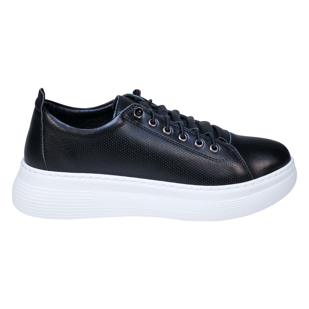 Graze Black Hidden Lace Perforated Platform Leather Sneakers Black view 2 (shoe) - grazes sneaker pimps - shop at us.meeeshop