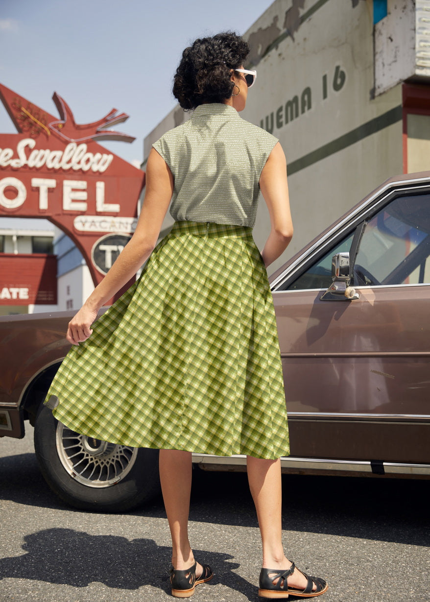 Green Plaid Doris Skirt in L view 3 - Green Plaid Skirt Uniform