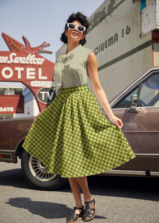 Green Plaid Doris Skirt in M view 2 - Green Plaid Skirt Uniform