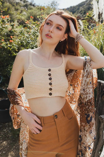 Groove Wave Knit Button Brami Top - MeeeShop Women's Fashion