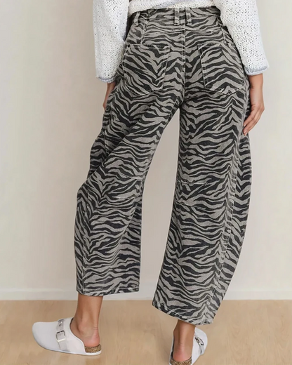 Hailey Zebra Stripe Printed Wide Leg Jeans Gray view 2 (bottom) - leg jeans, wide leg jeans - shop at us.meeeshop