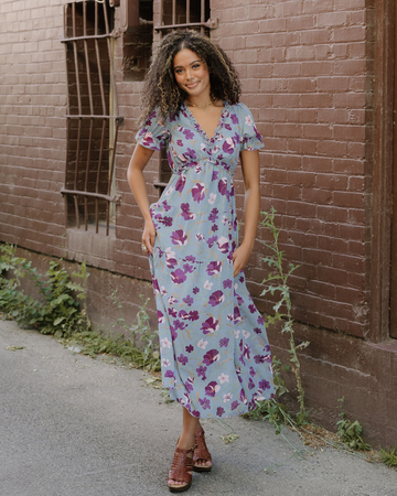 Haisley V Neck Short Sleeve Maxi Dress in Sky Blue - Halsey Short Dress