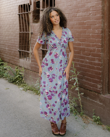 Haisley V Neck Short Sleeve Maxi Dress in Sky Blue view 2 - Halsey Short Dress
