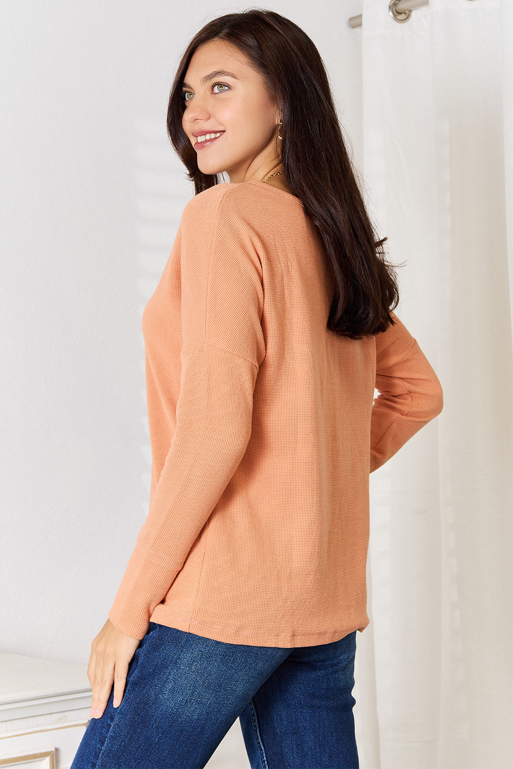 Half Button Long Sleeve Top - MeeeShop Women's Fashion