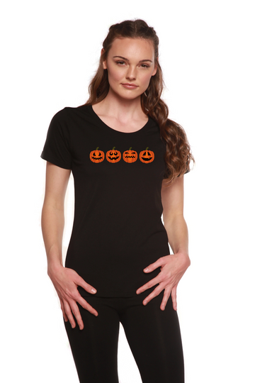 Halloween Pumpkins Women's Bamboo/cotton Short Sleeve Scoop Neck Printed T-shirt - MeeeShop Women's Fashion