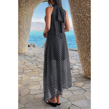 Halter Polka Dot Back Knot Tulle Dress - MeeeShop Women's Fashion
