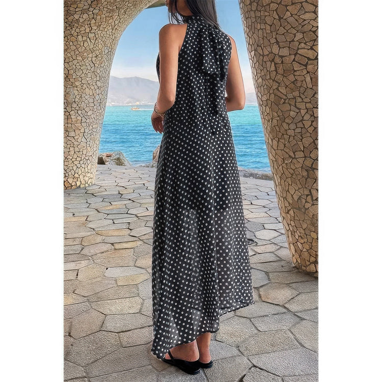Halter Polka Dot Back Knot Tulle Dress Black (dress) - polo halter dress, polo halter neck dress, polo  - shop at us.meeeshop