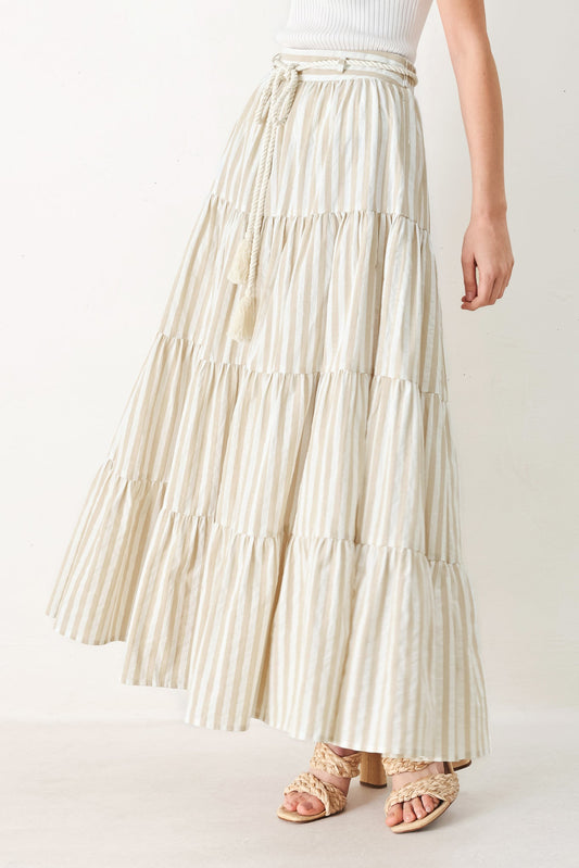 Hamptons Weekend Woven Maxi Skirt in TAUPE/WHITE (dress)