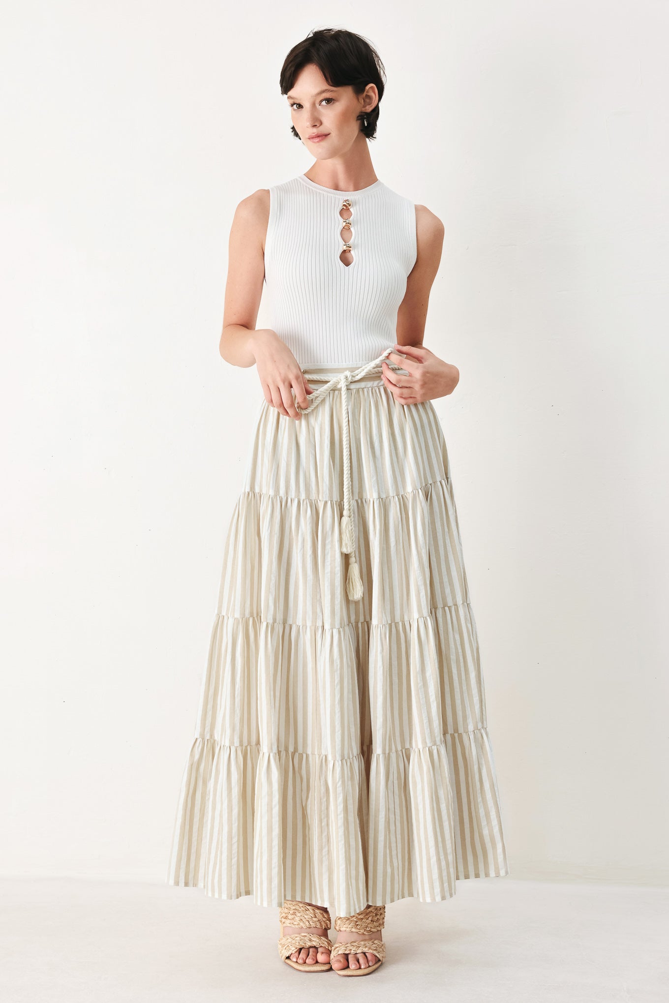 Hamptons Weekend Woven Maxi Skirt in TAUPE/WHITE view 2 (dress)