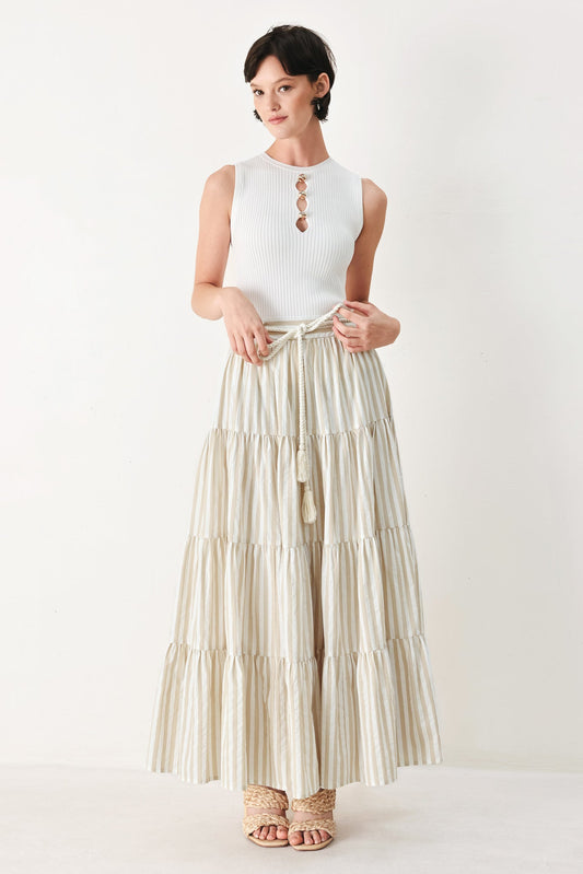 Hamptons Weekend Woven Maxi Skirt in TAUPE/WHITE view 2 (dress)