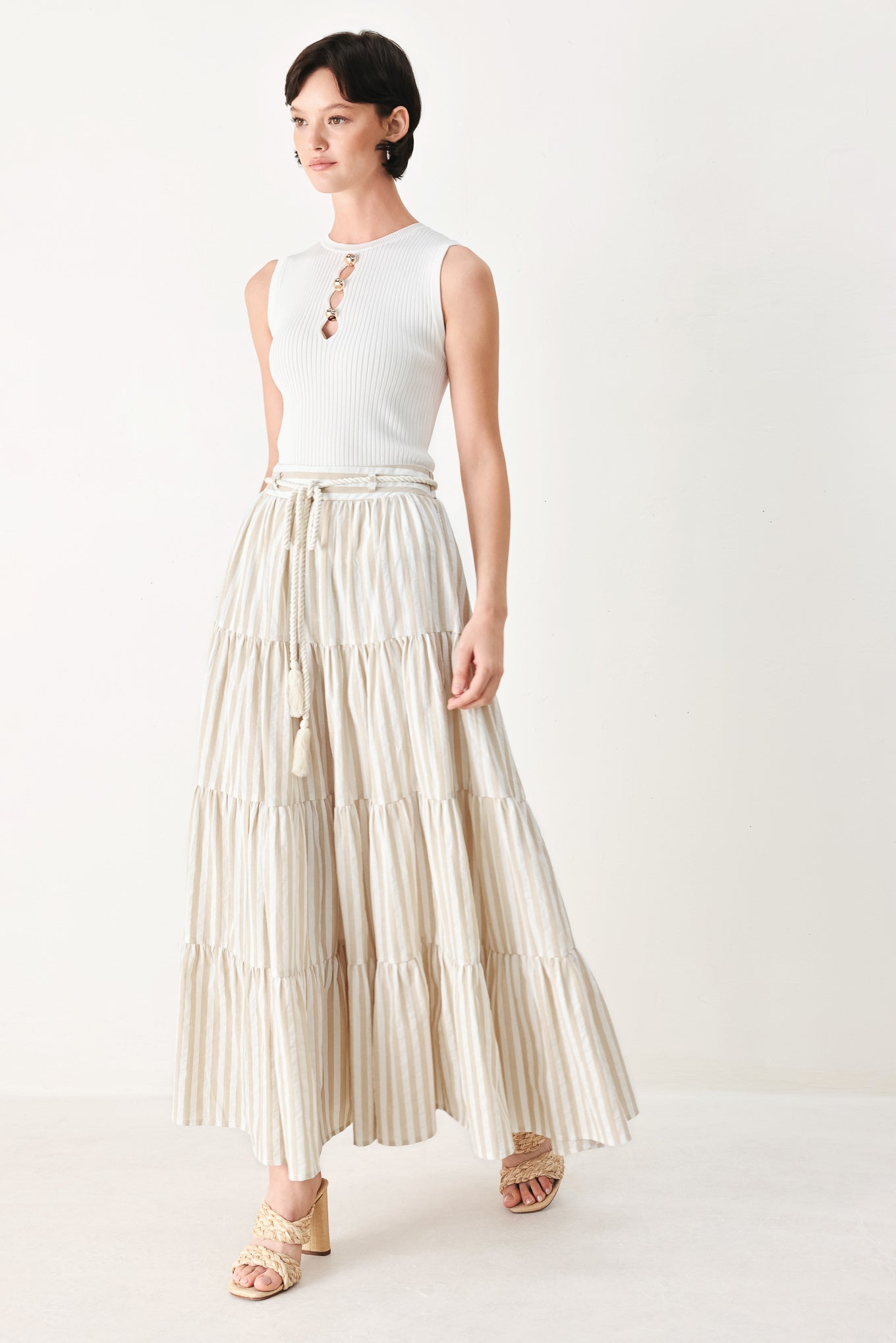 Hamptons Weekend Woven Maxi Skirt in TAUPE/WHITE view 4 (dress)