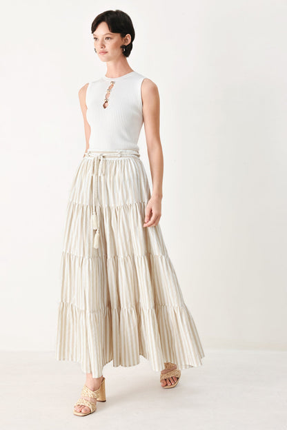 Hamptons Weekend Woven Maxi Skirt in TAUPE/WHITE view 4 (dress)