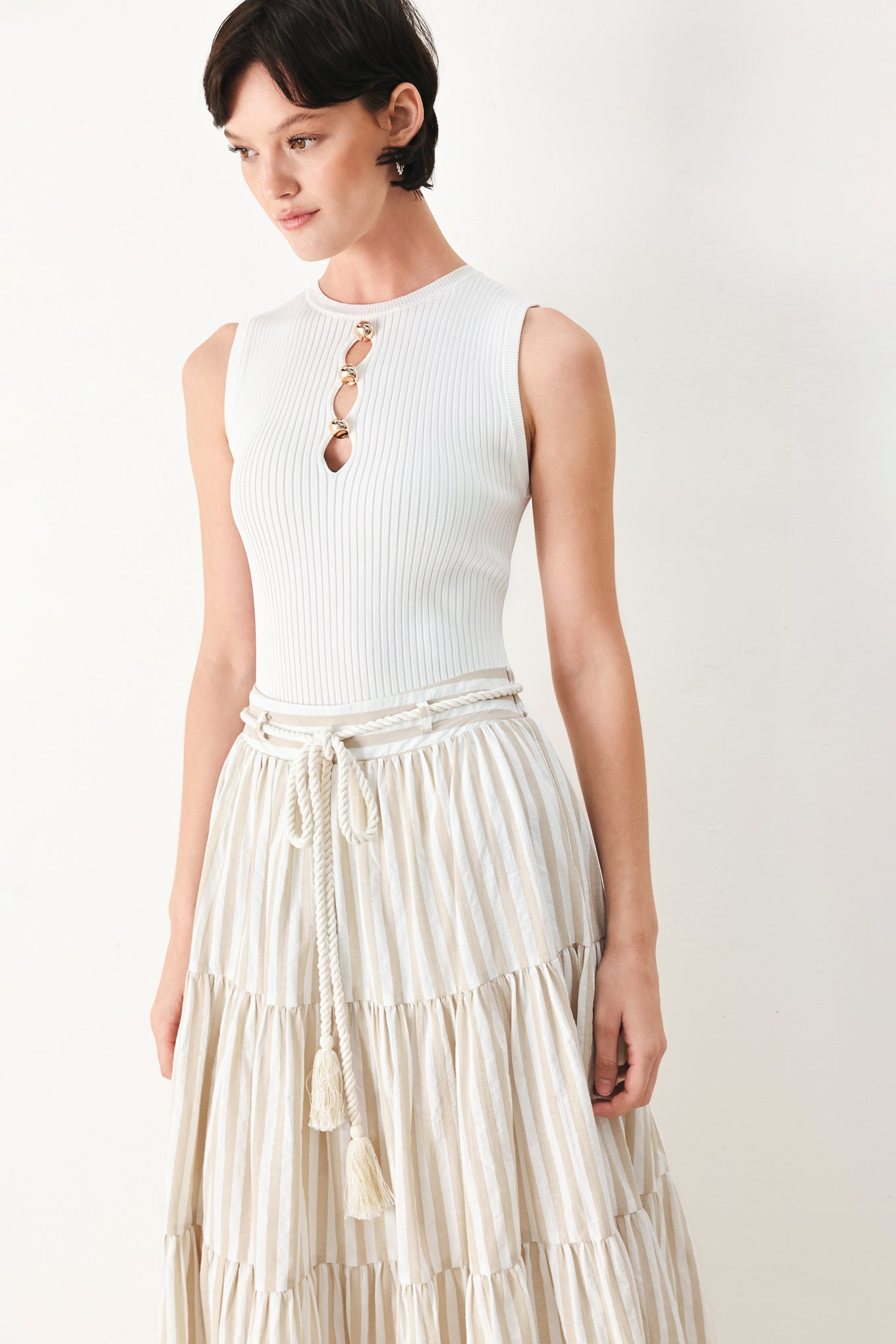 Hamptons Weekend Woven Maxi Skirt in TAUPE/WHITE view 5 (dress)