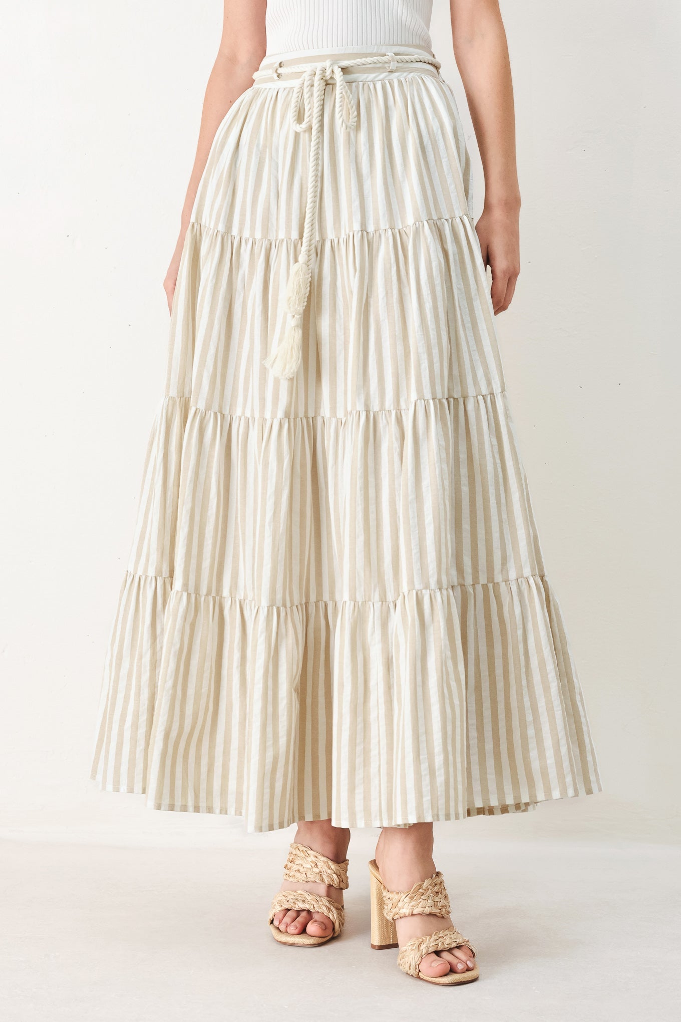 Hamptons Weekend Woven Maxi Skirt in TAUPE/WHITE view 6 (dress)