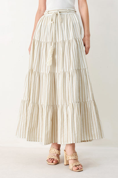 Hamptons Weekend Woven Maxi Skirt in TAUPE/WHITE view 6 (dress)