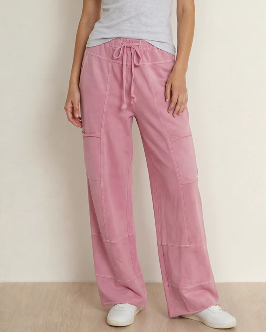 Hannah Mineral Wash Exposed Seam Wide Leg Cargo Pants - Bonbon in Bonbon - Pants Bonbon (bottom)