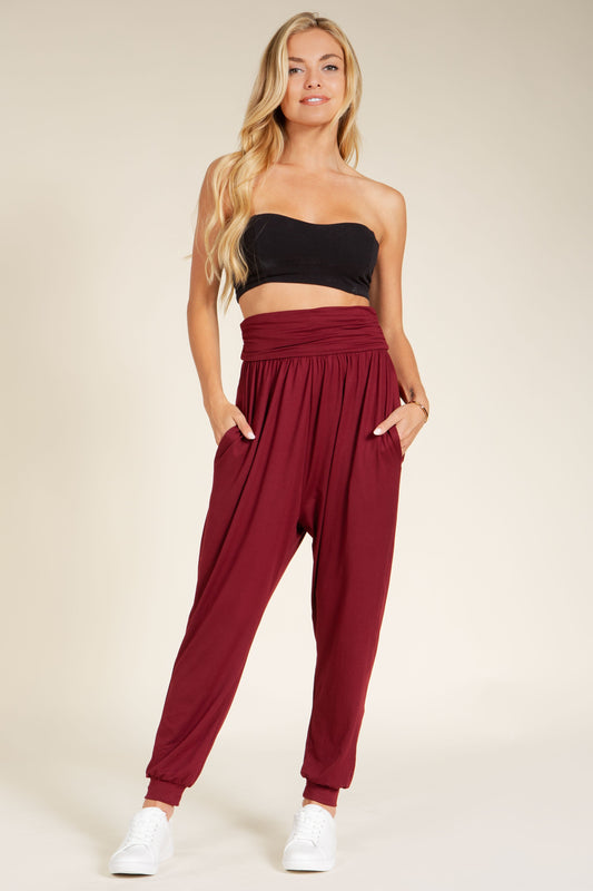 Harem Jogger Pants with Side Pockets in Black view 2 - Womens Harem Joggers With Pockets (bottom)