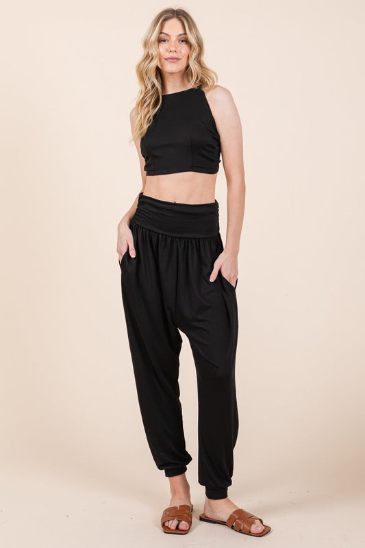 Harem Jogger Pants with Side Pockets in Black - Womens Harem Joggers With Pockets (bottom)