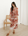 Harmony Floral Print Belted Striped Trim Tiered Maxi Dress Brown (dress) - harmony floral maxi dress, h - shop at us.meeeshop